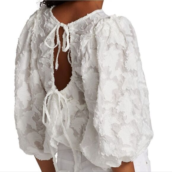 🐢 Free People Callie Puff-Sleeve Appliqué Top Size S - Picture 8 of 12